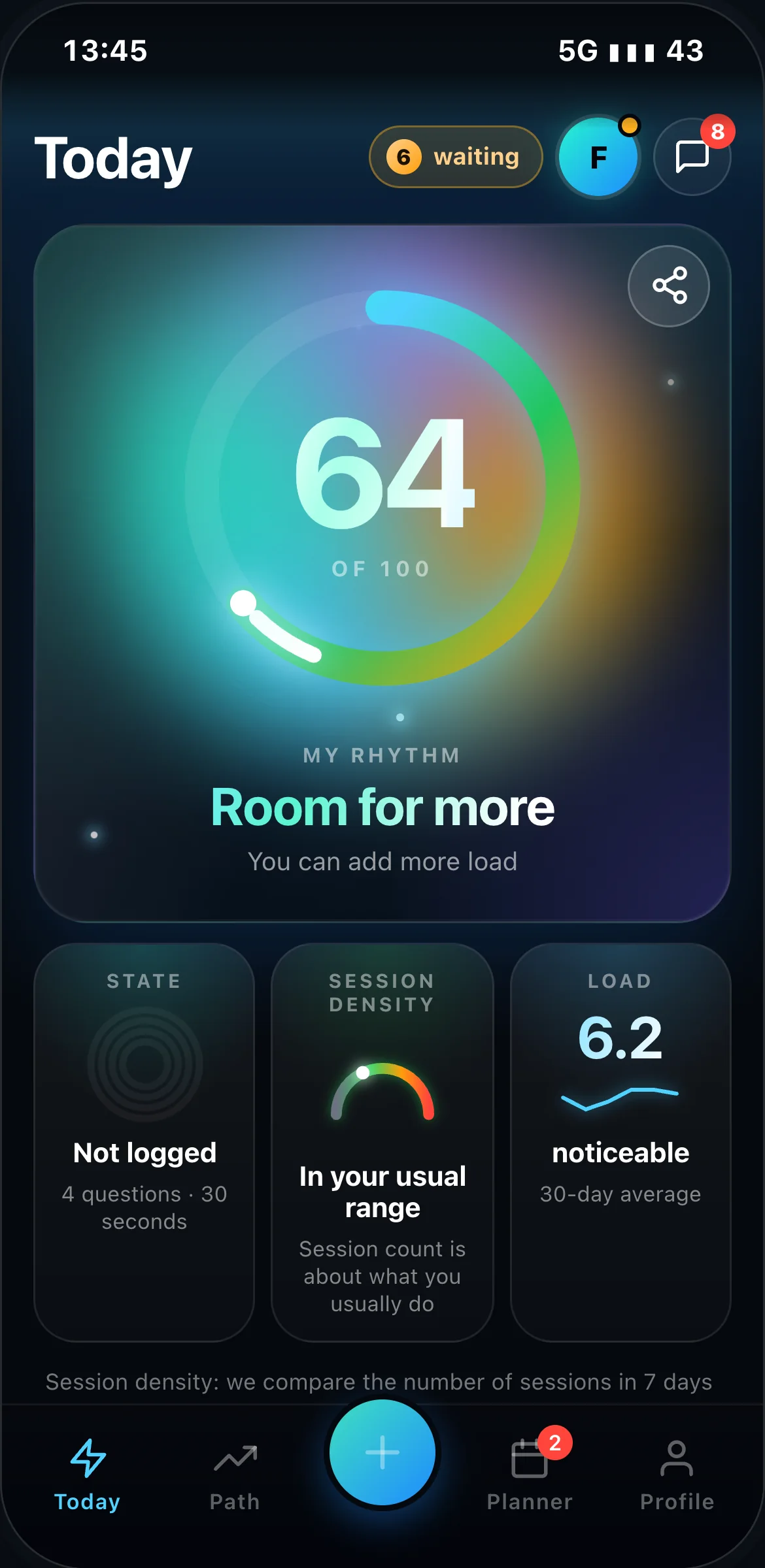 Goality Athlete app: today screen