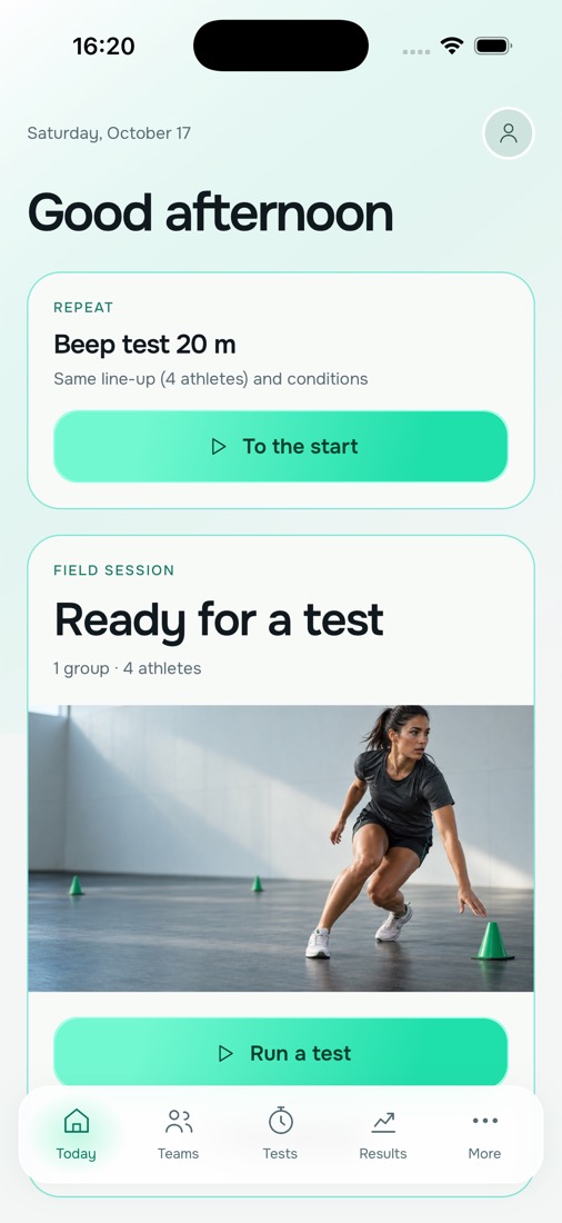 Sport Test Lab: today screen