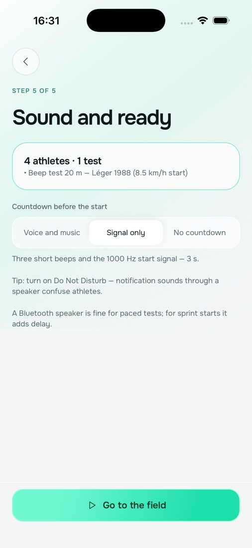 Sport Test Lab: countdown setup